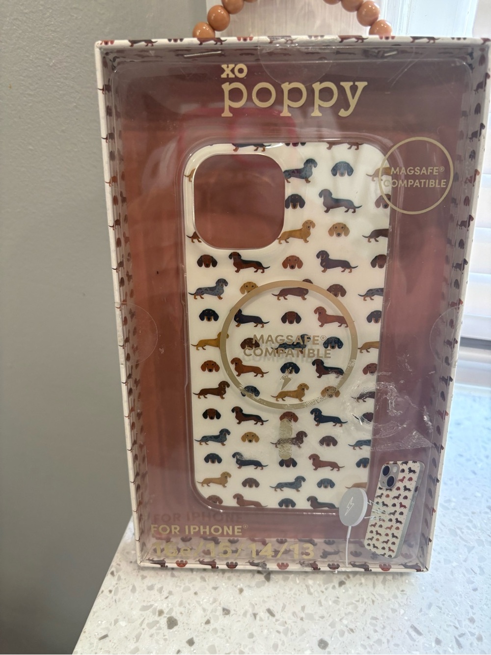 NIB XO Poppy Dachshund Pattern White iPhone Case - MagSafe Compatible